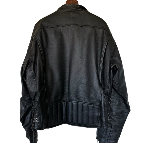 Vintage Oversized Black Leather Bomber Motorcycle Jacket - Picture 8 of 11